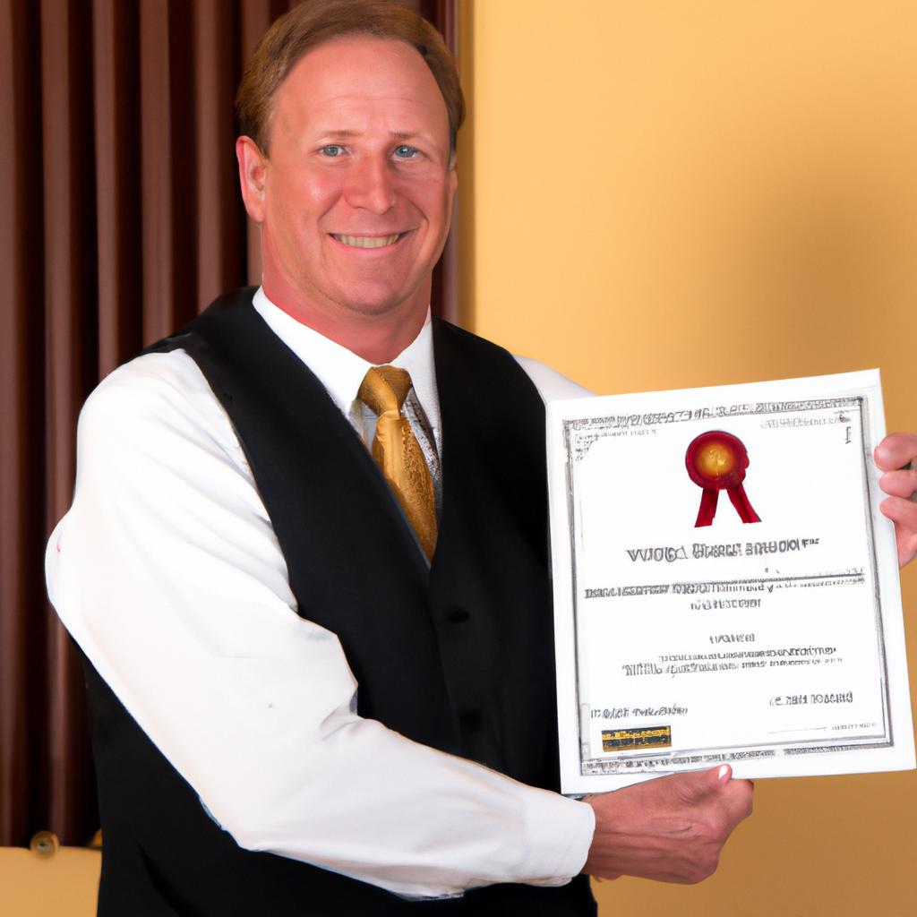 A proud real estate agent showcasing their certificate issued by the Wyoming Real Estate Commission.