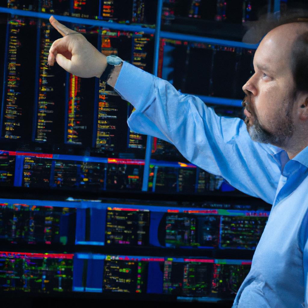 A trader utilizing an order management system to execute trades while analyzing market trends.